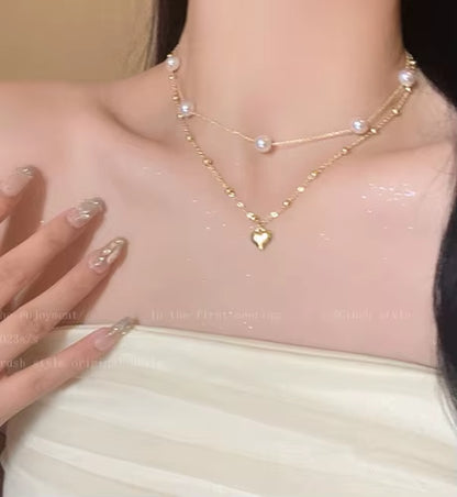 1PCS Gold-Color Necklace Ms Simple Fashion Peach Heart Engraved Love Collarbone Chain Sweet Love Pendant Necklace Jewelry Gifts